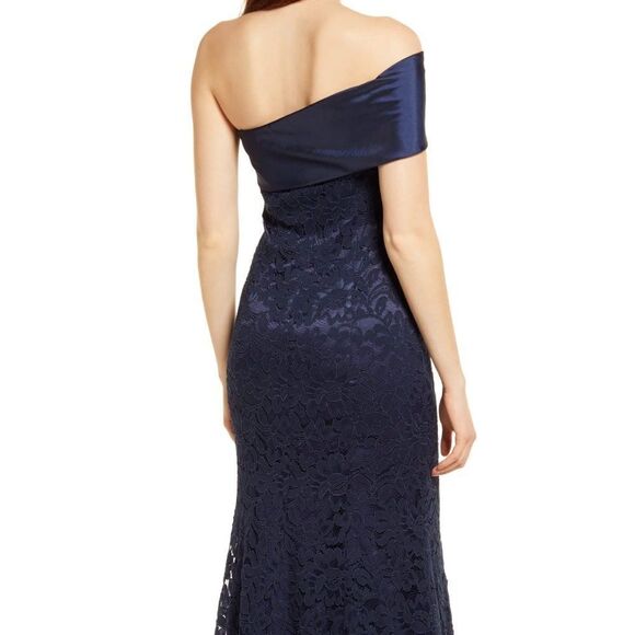 NWOT ELIZA J One Shoulder Satin Band Lace Overlay Mermaid Gown - size 14 - Picture 5 of 13